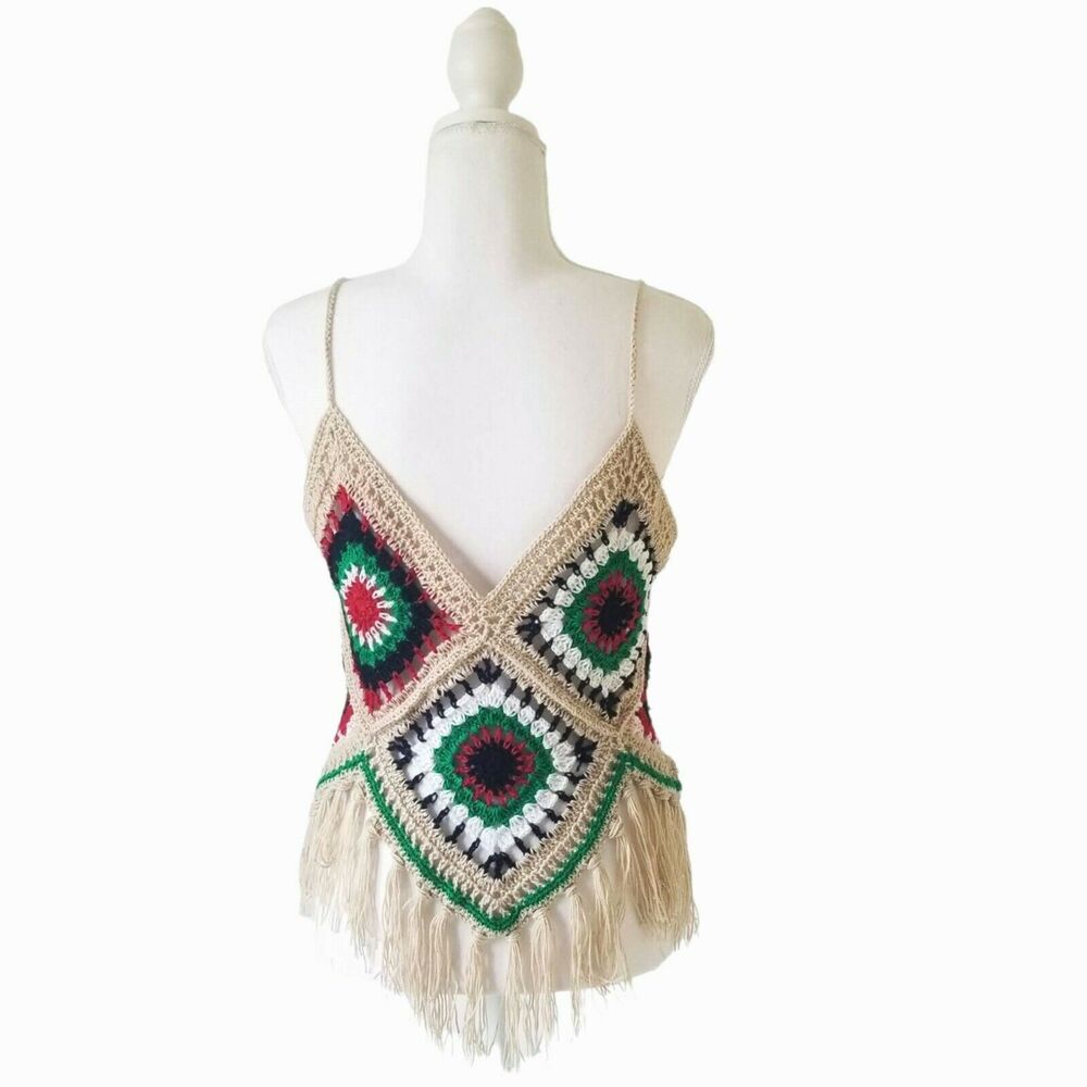 Handmade Crochet Blouse, Granny Square Crop Top, Size M